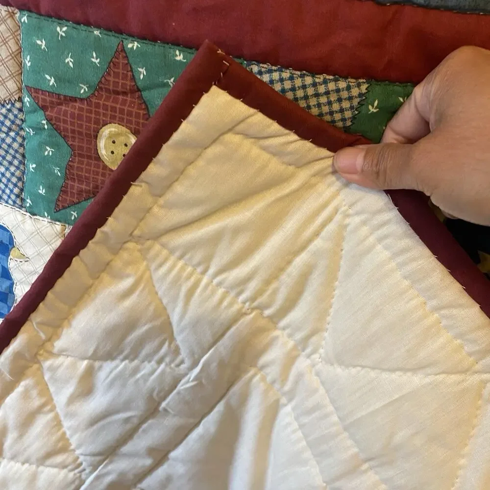 VTG Novelty Quilt Handmade Baby Blanket NurseryRoom Farm Nature Education Theme